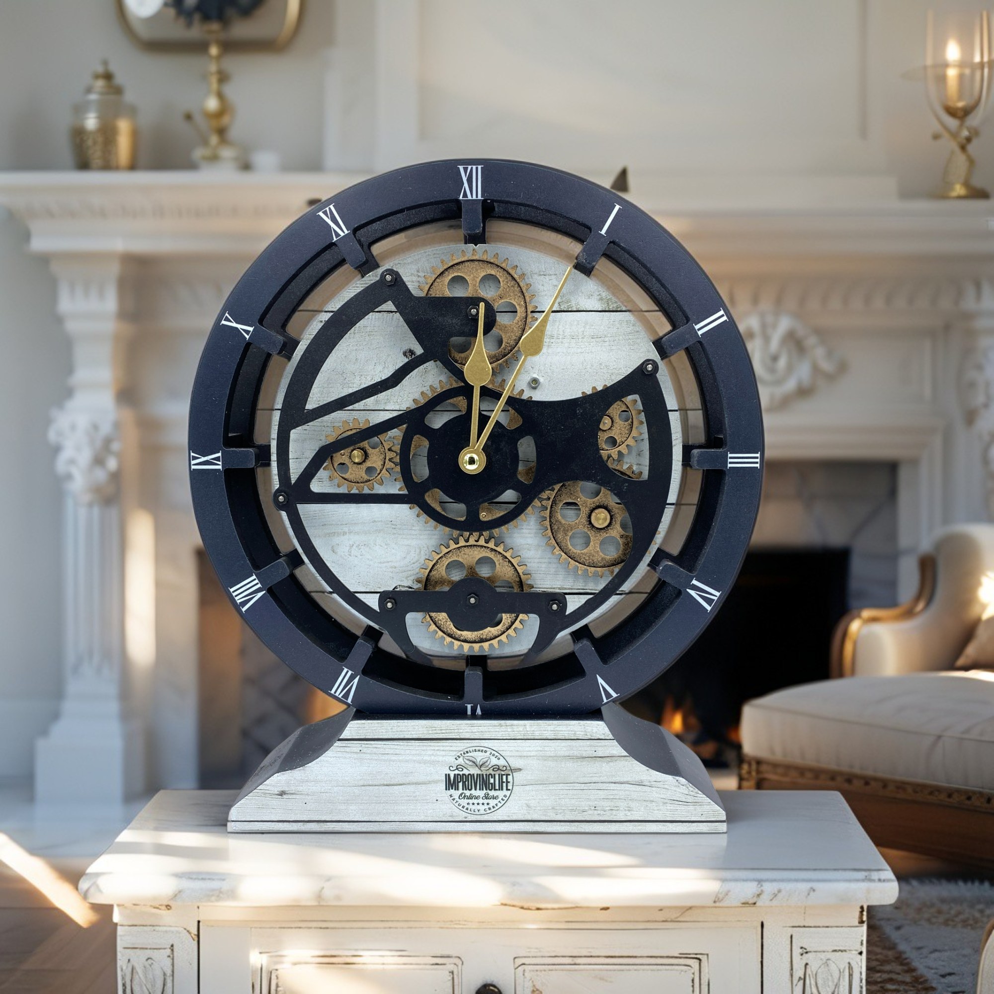 CANADA LINE DESK CLOCK ROUND (HYBRID WALL) 10 INCH WHITE FARMHOUSE