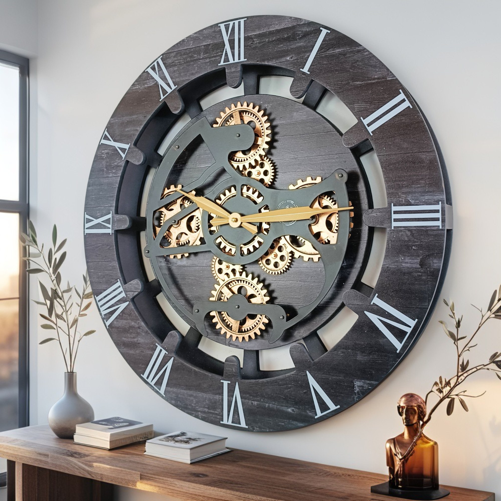 CANADA LINE WALL CLOCK ROUND 24 INCH VINTAGE BLACK