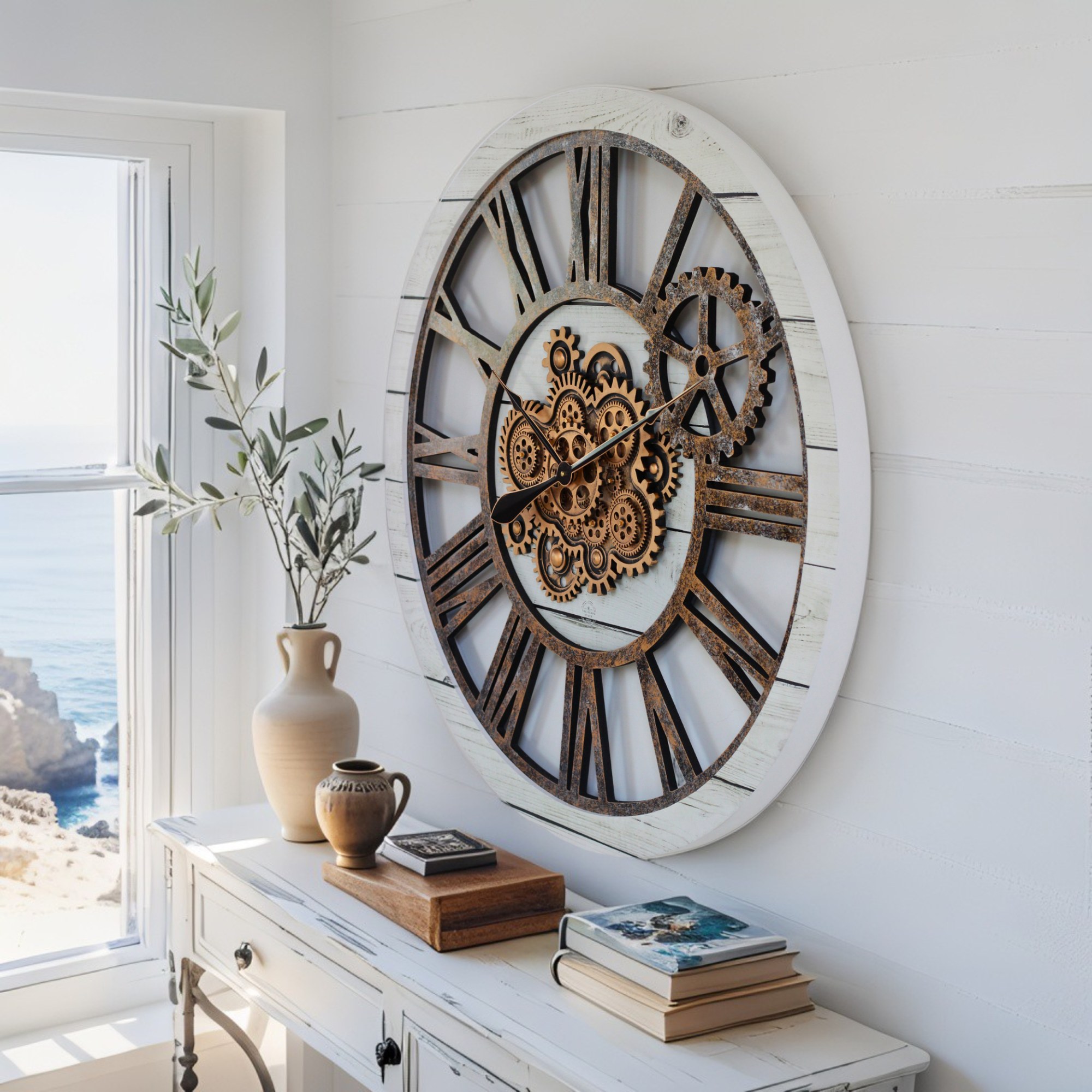 AMERICA LINE WALL CLOCK ROUND 36 INCH WHITE FARMHOUSE
