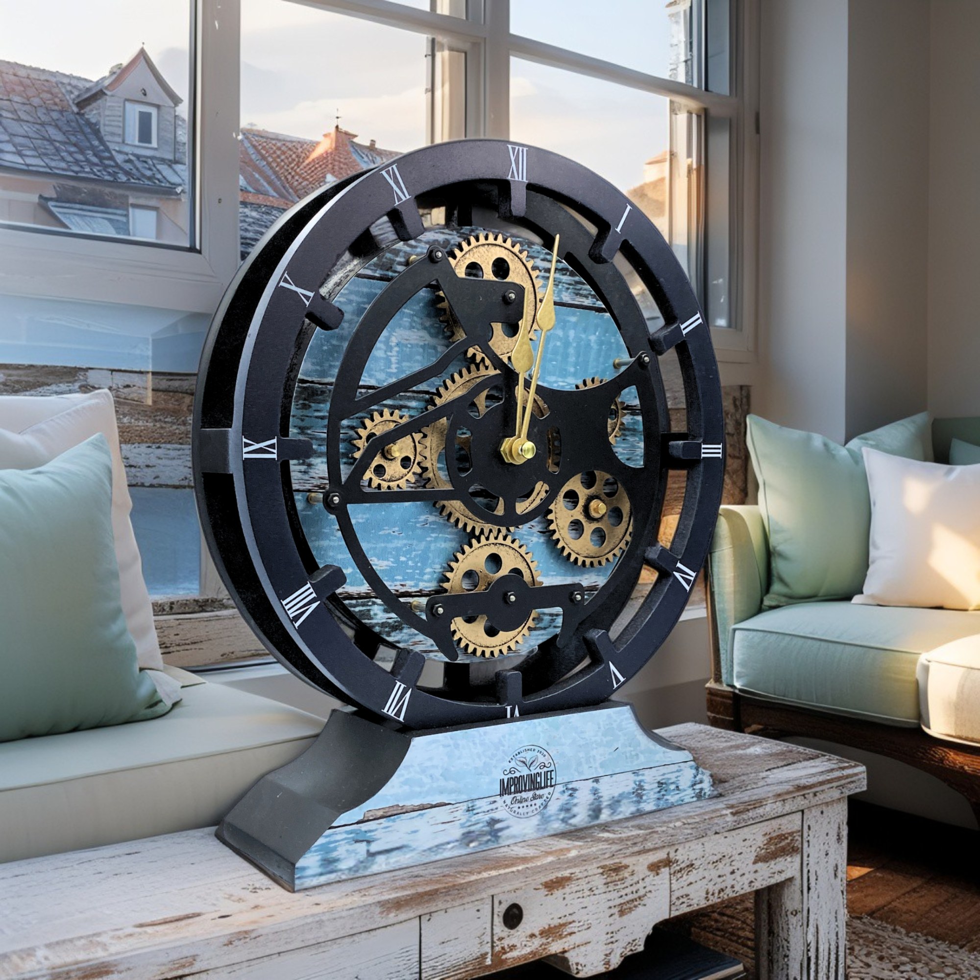 CANADA LINE DESK CLOCK ROUND (HYBRID WALL) 10 INCH AQUA GREEN