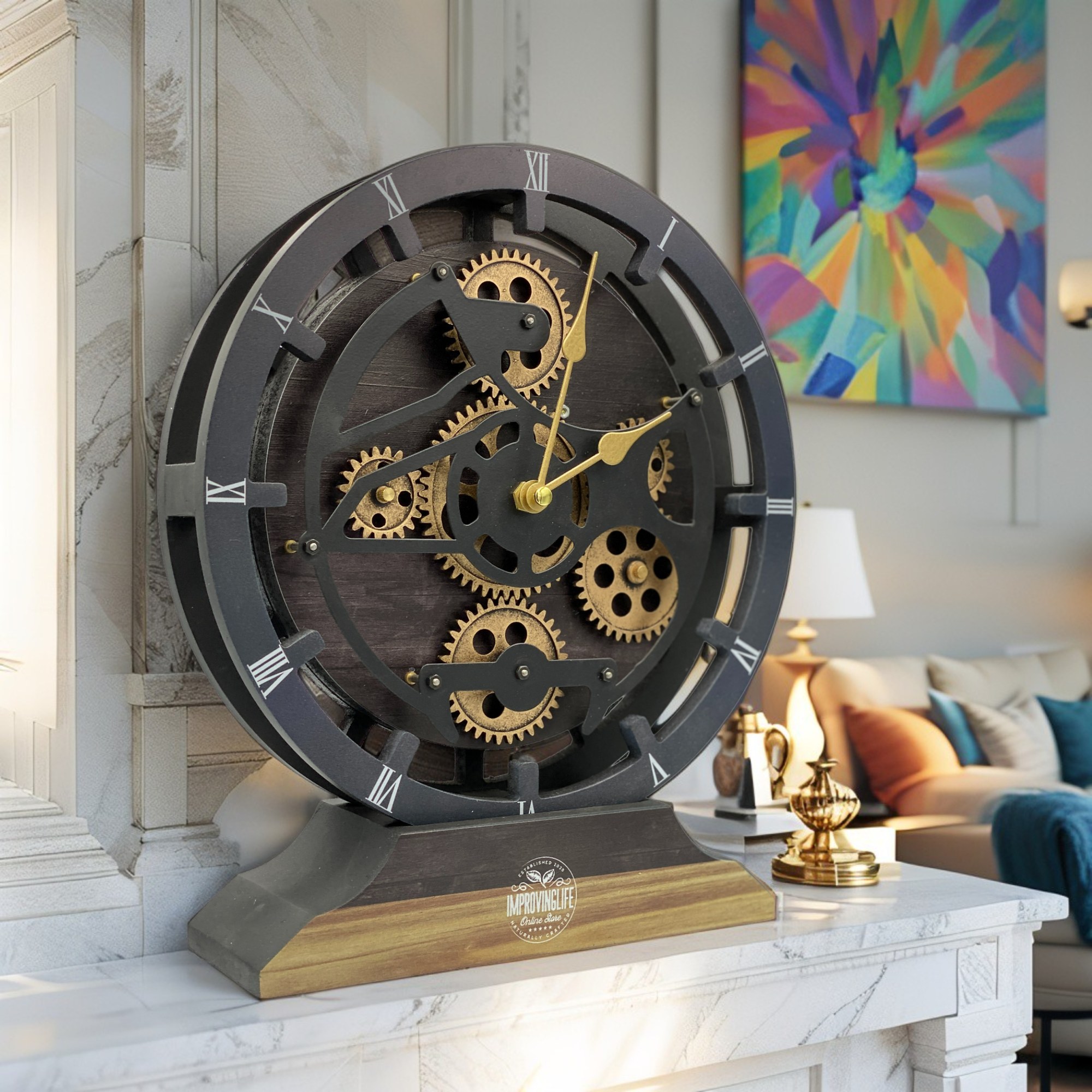 CANADA LINE DESK CLOCK ROUND (HYBRID WALL) 10 INCH VINTAGE BLACK