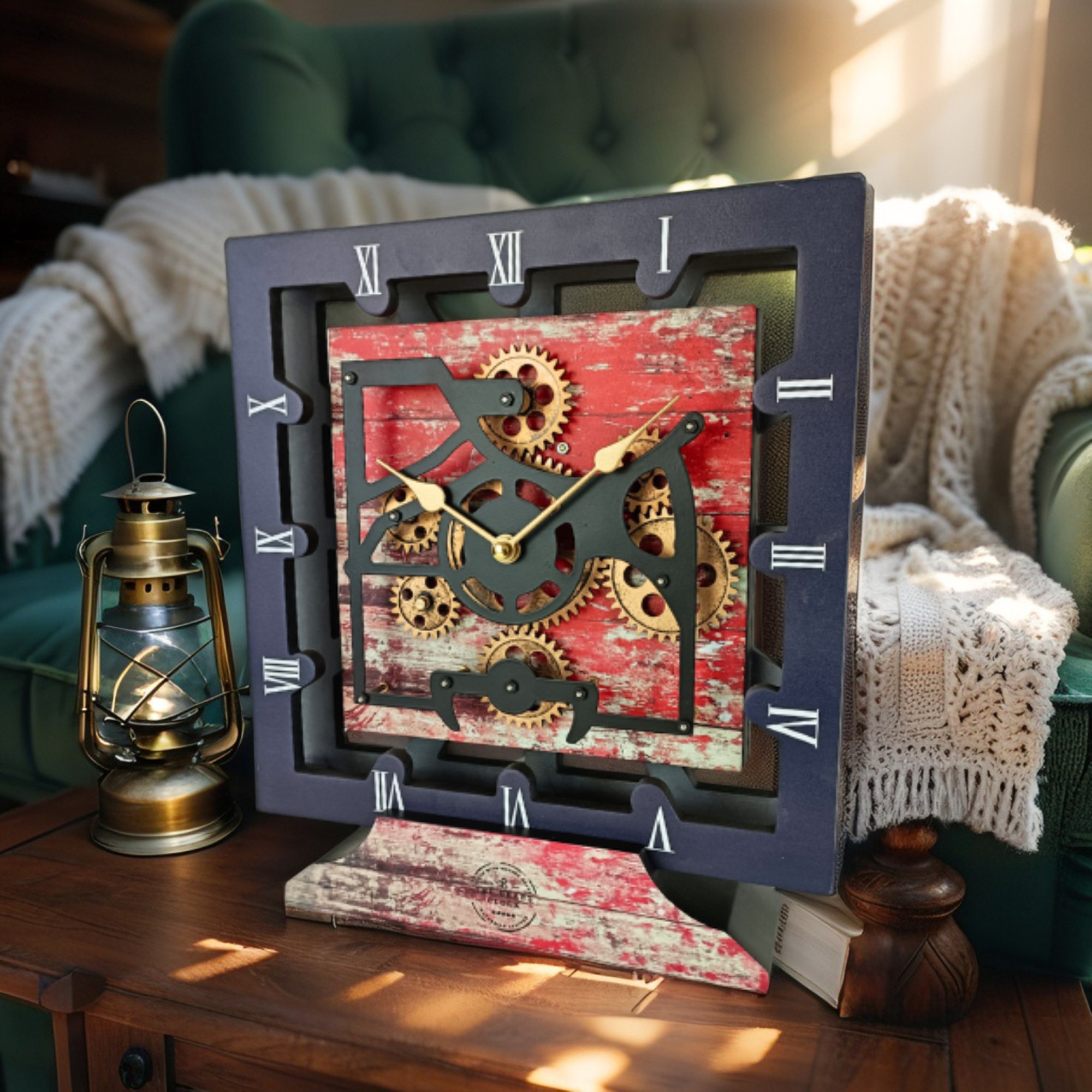 CANADA LINE DESK CLOCK SQUARE (HYBRID WALL) 10 INCH RED LAVA