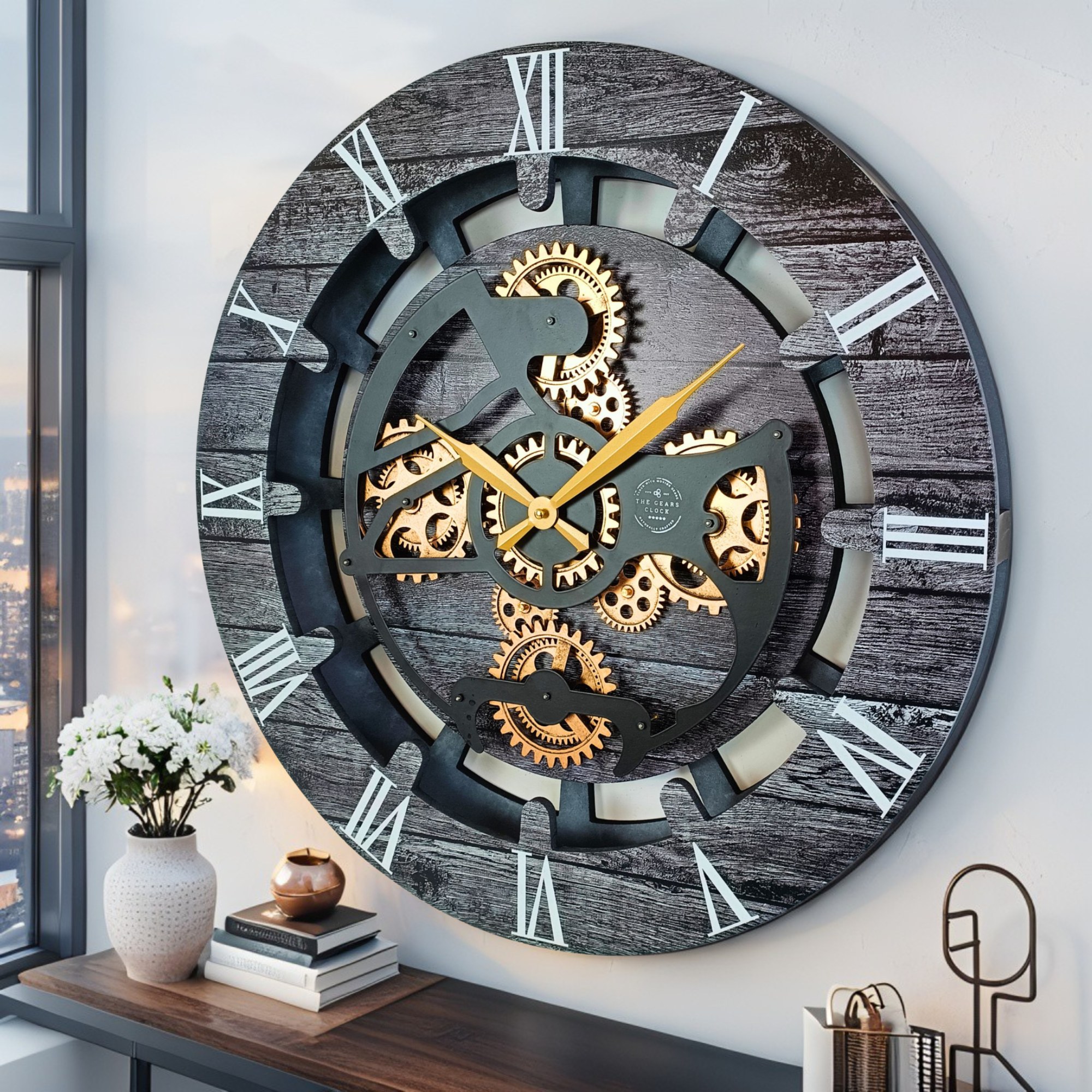 CANADA LINE WALL CLOCK ROUND 24 INCH CARBON GREY