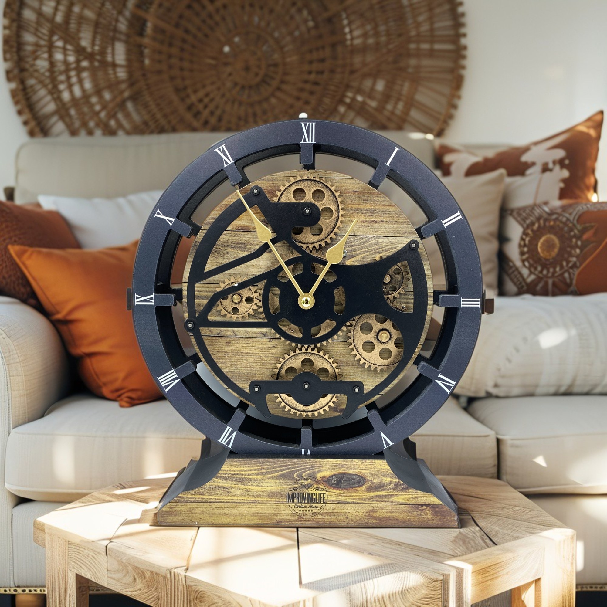 CANADA LINE DESK CLOCK ROUND (HYBRID WALL) 10 INCH GOLD ANTIQUE