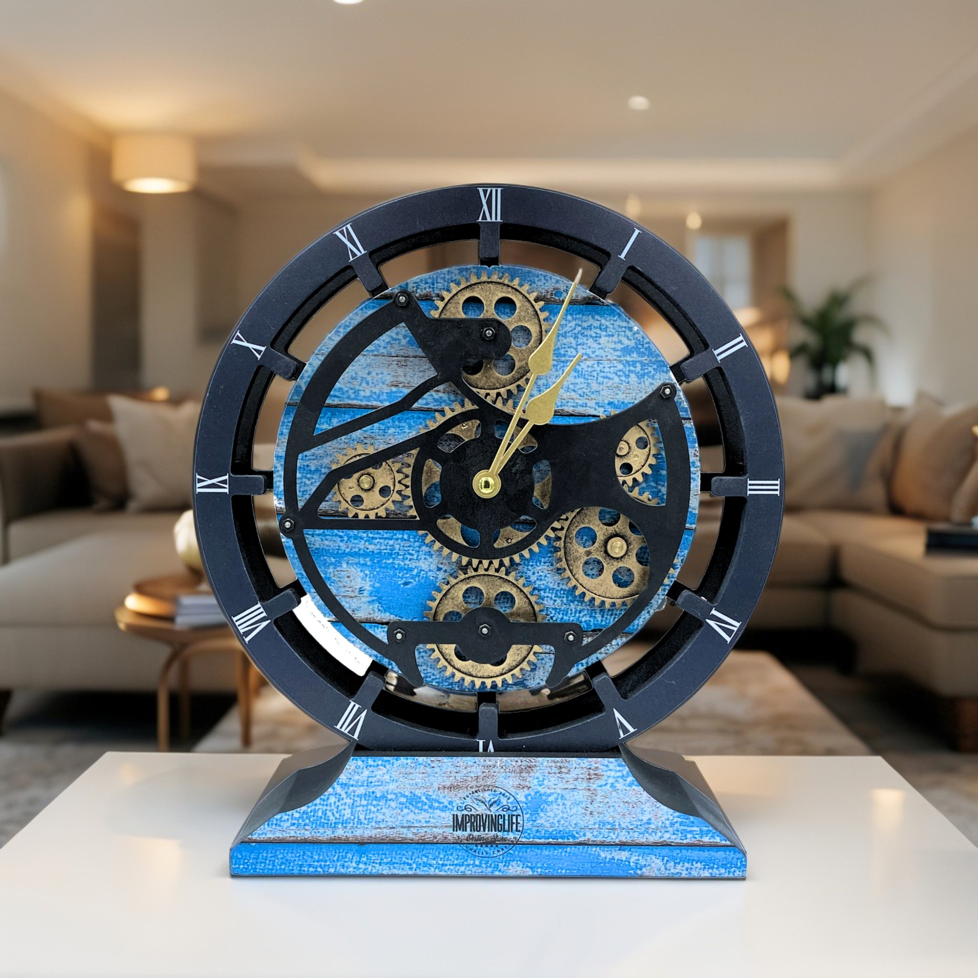 CANADA LINE DESK CLOCK ROUND (HYBRID WALL) 10 INCH OCEAN BLUE