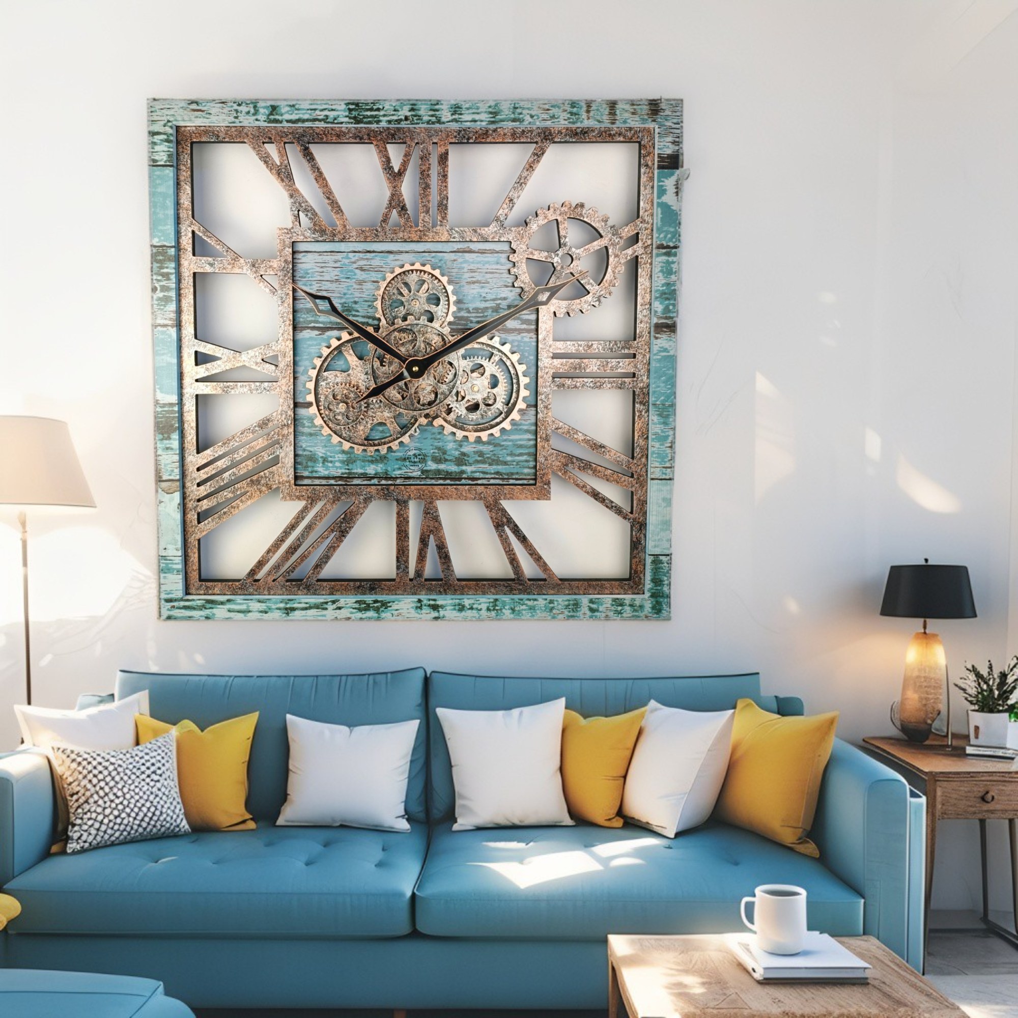 AMERICA LINE WALL CLOCK SQUARE 24 INCH AQUA GREEN