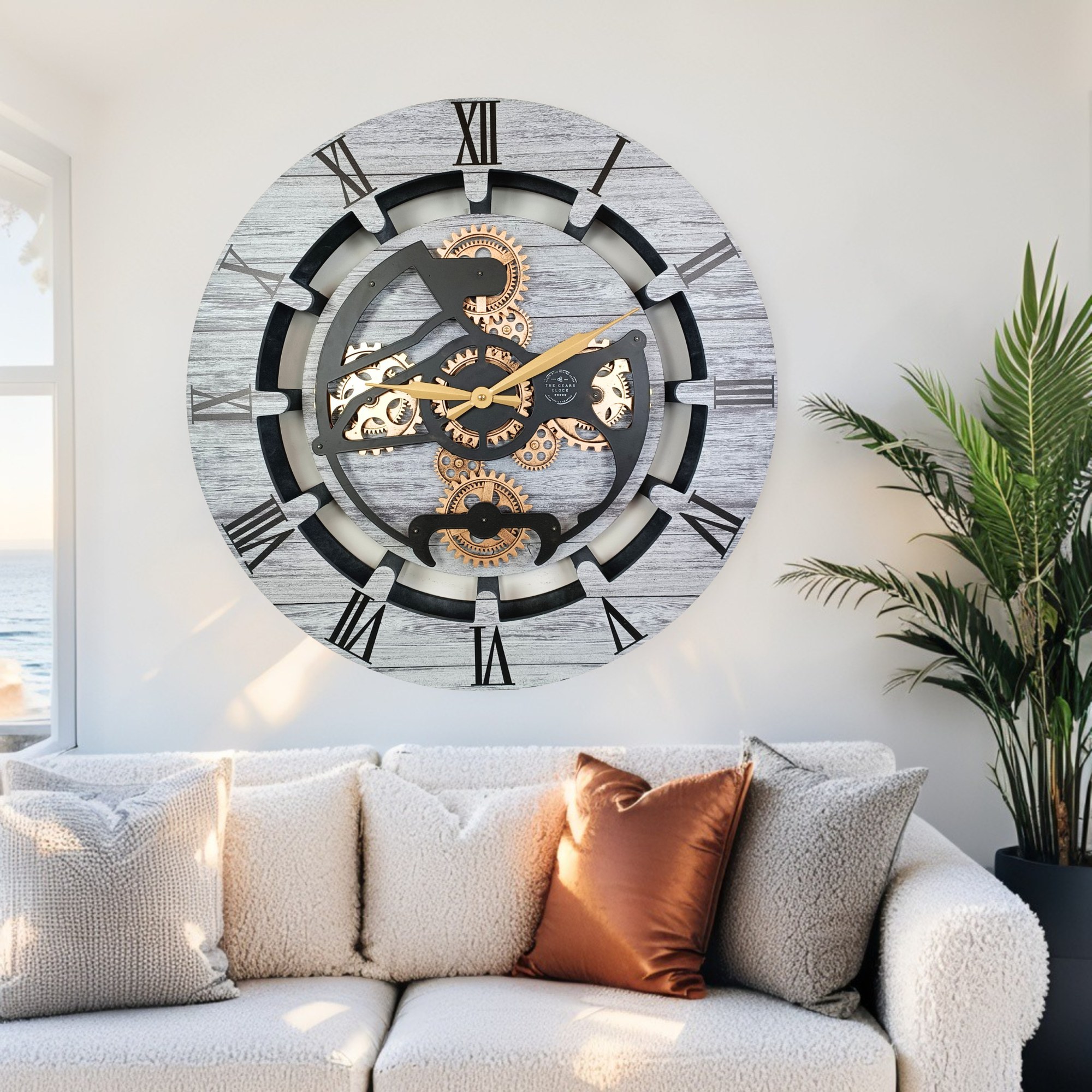 CANADA LINE WALL CLOCK ROUND 24 INCH SILVER GREY