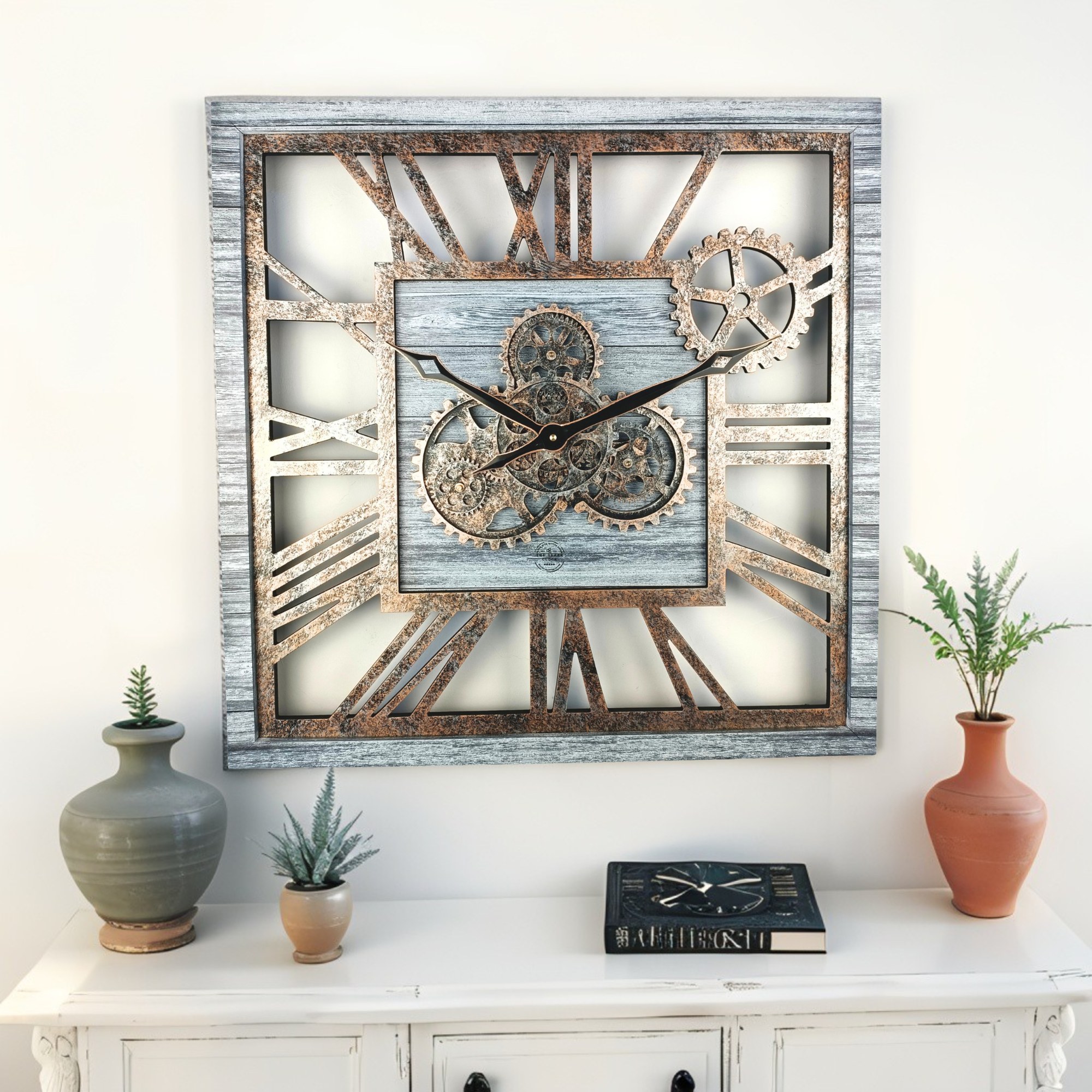 AMERICA LINE WALL CLOCK SQUARE 24 INCH SILVER GREY